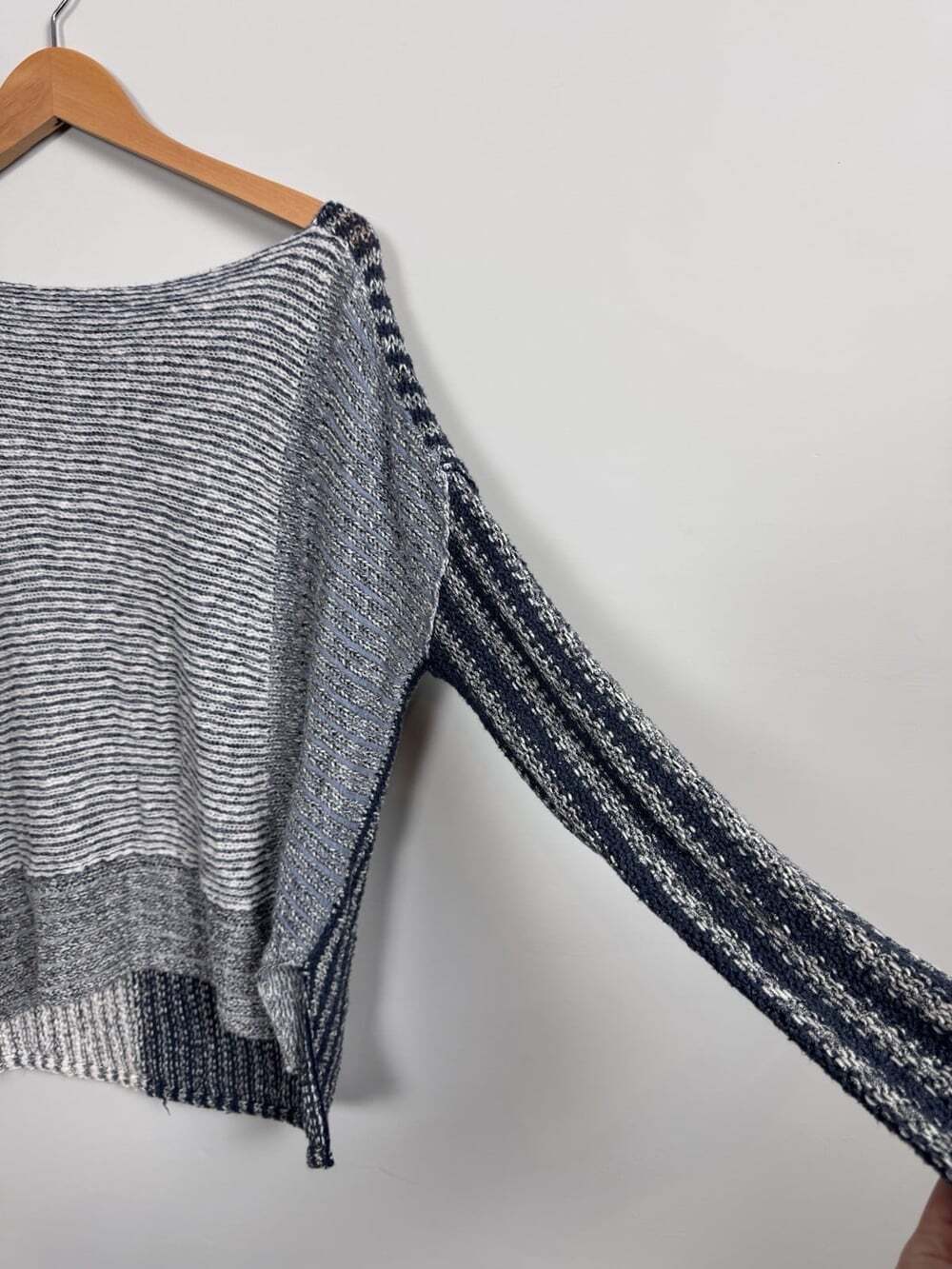 Women’s Free People Gray Blue White Striped Ribbed Knit Scoop Neck Sweater - Picture 7 of 7